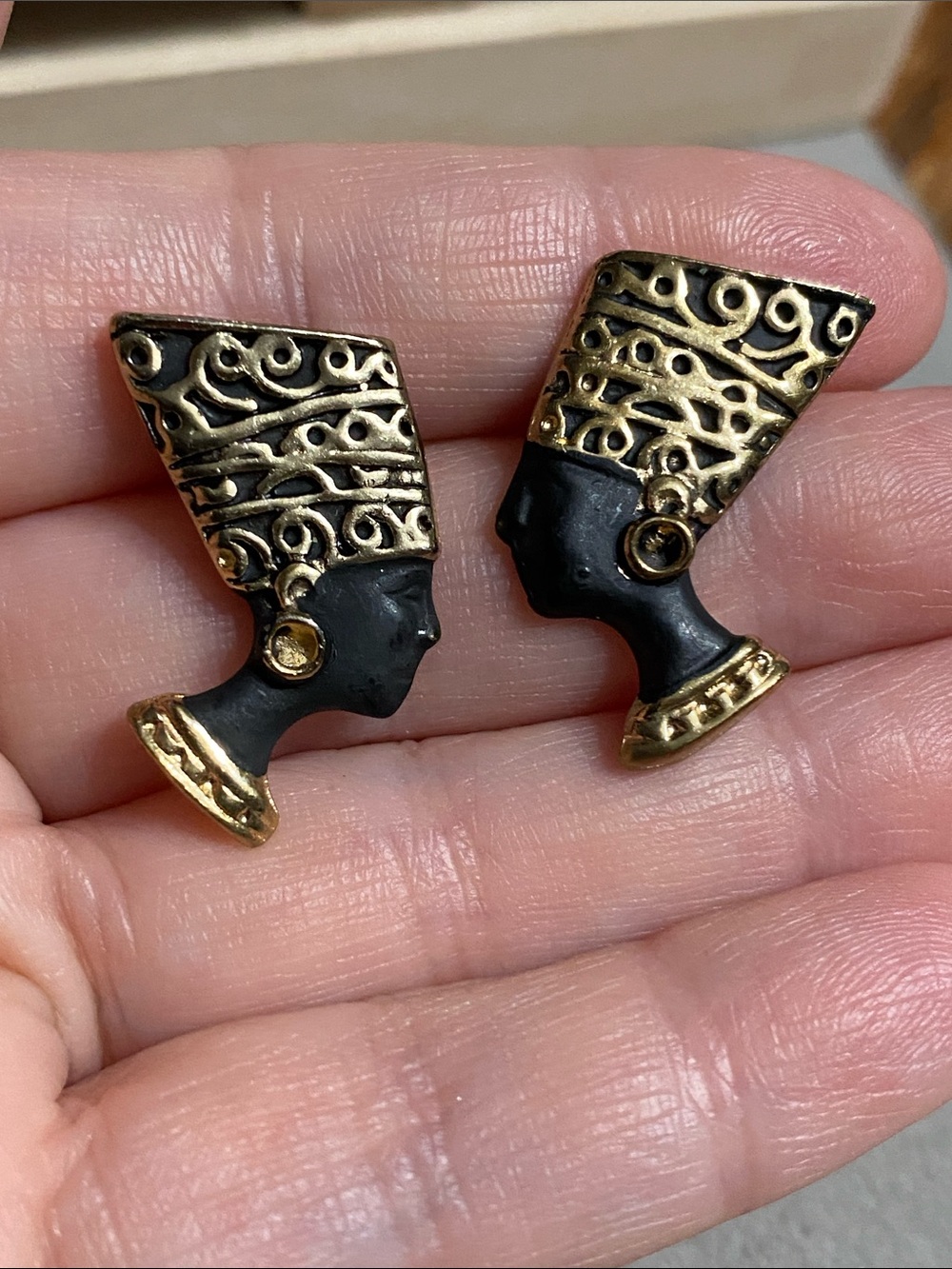 Black and Gold Egyptian Profile Stud Earrings